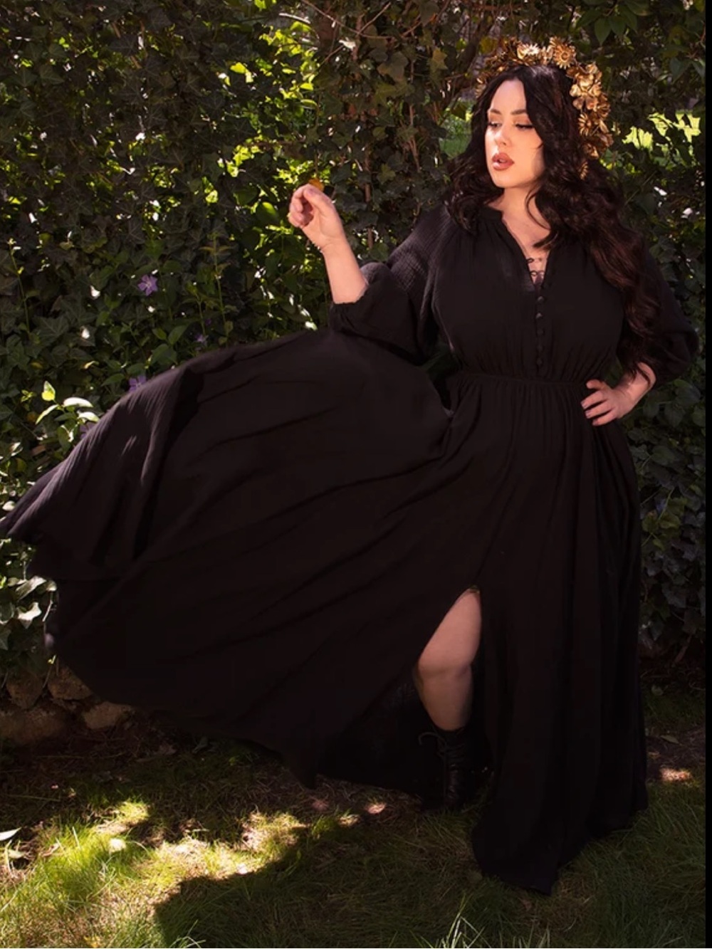 LA FEMME EN NOIR COVEN MAXI TUNIC DRESS IN BLACK